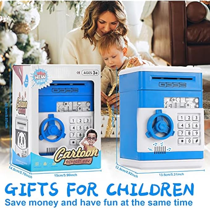 rayihni ELECTRONIC PIGGY BANK, PIGGY BANK BOYS GIRLS, ELECTRONIC BANK KIDS, MONEY SAFE KIDS, ELECTRONIC ATM PIGGY BANK CHILD, MINI PIGGY BANK ATM, PIGGY BANK SAFE KIDS, REAL SAVING BANK COIN BOX  BLUE - Image 5